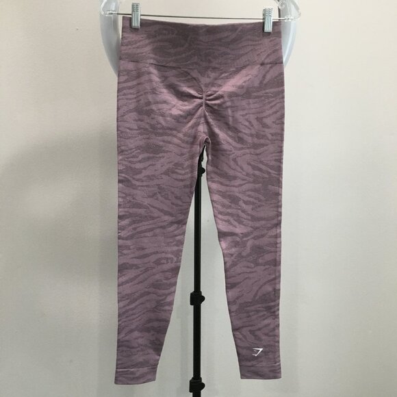 GYMSHARK Purple Mix Zebra Style Printed/Embossed Pull On Activewear Leggings - Picture 6 of 9